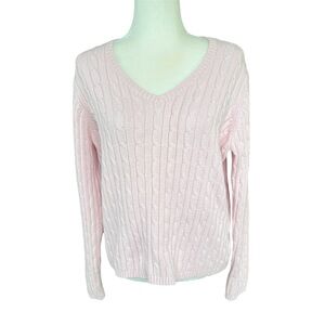 St Johns Bay Light Baby Pink V Neck Cable Knit Sweater Size XL
